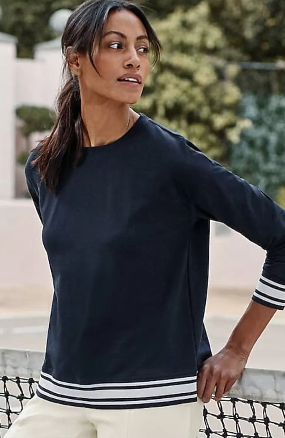 Fit Elevate Terry Striped-Hem Pullover | Jjill | J.Jill Outlet