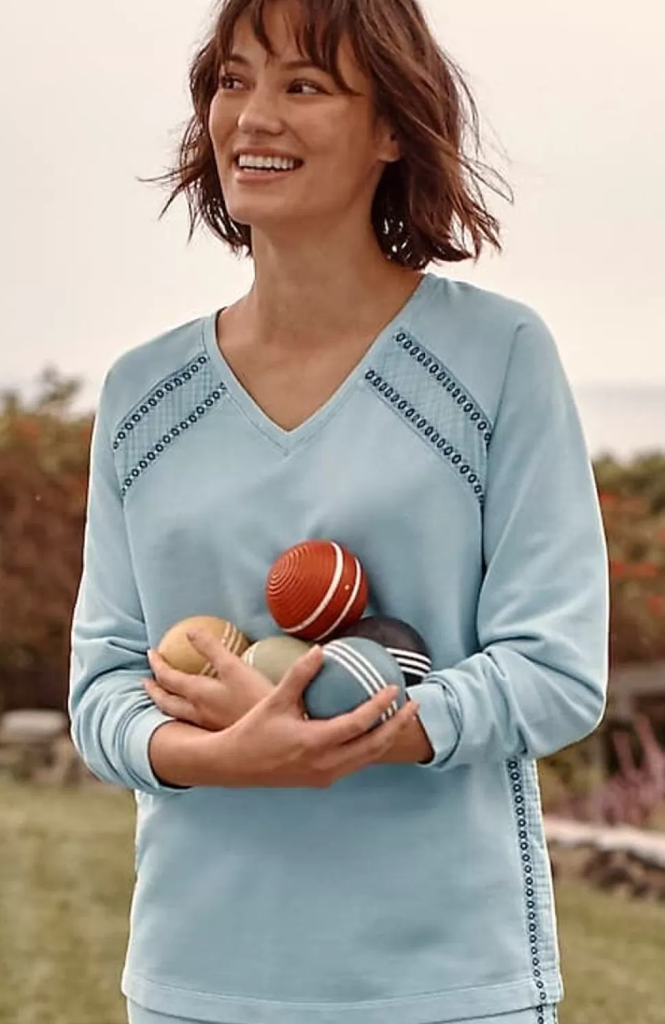 Fit French Terry Embroidered V-Neck Pullover | Jjill | J.Jill New