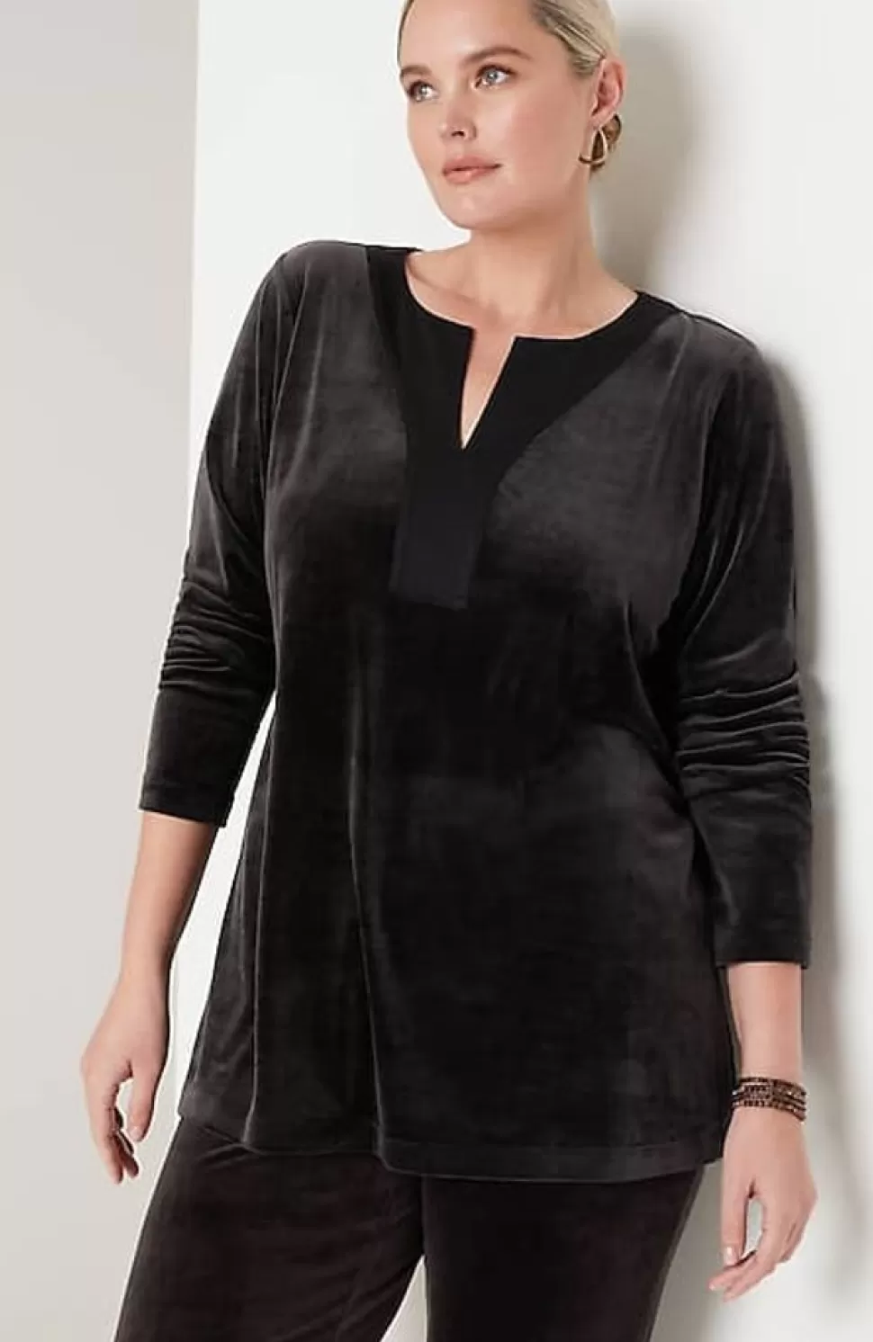 Pure Jill Satin-Neckline Velour Tunic | Jjill | J.Jill Fashion