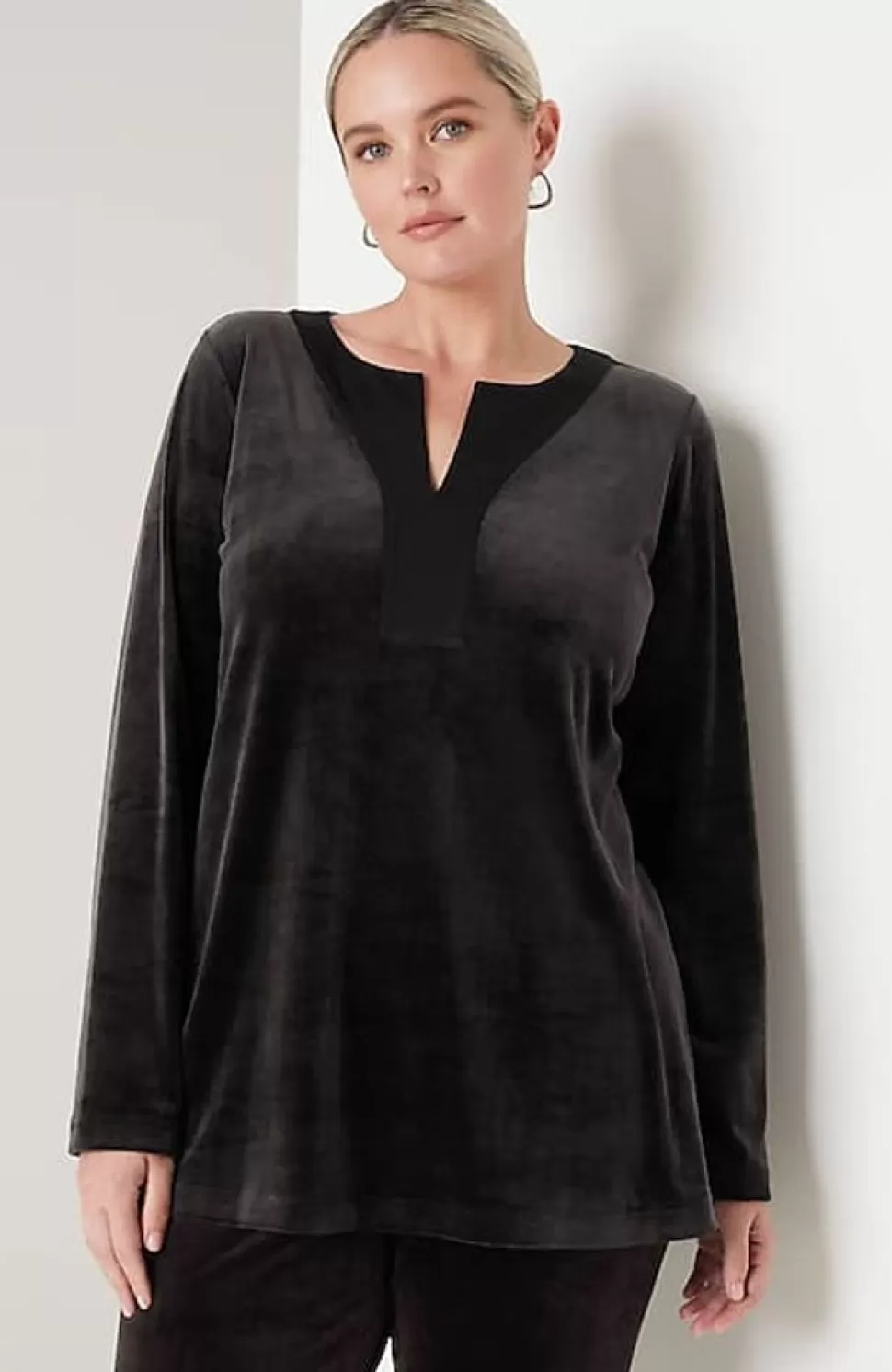 Pure Jill Satin-Neckline Velour Tunic | Jjill | J.Jill Fashion