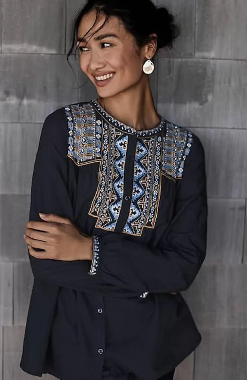 Pure Jill Shadow-Stripe Embroidered Blouse | Jjill | J.Jill Store