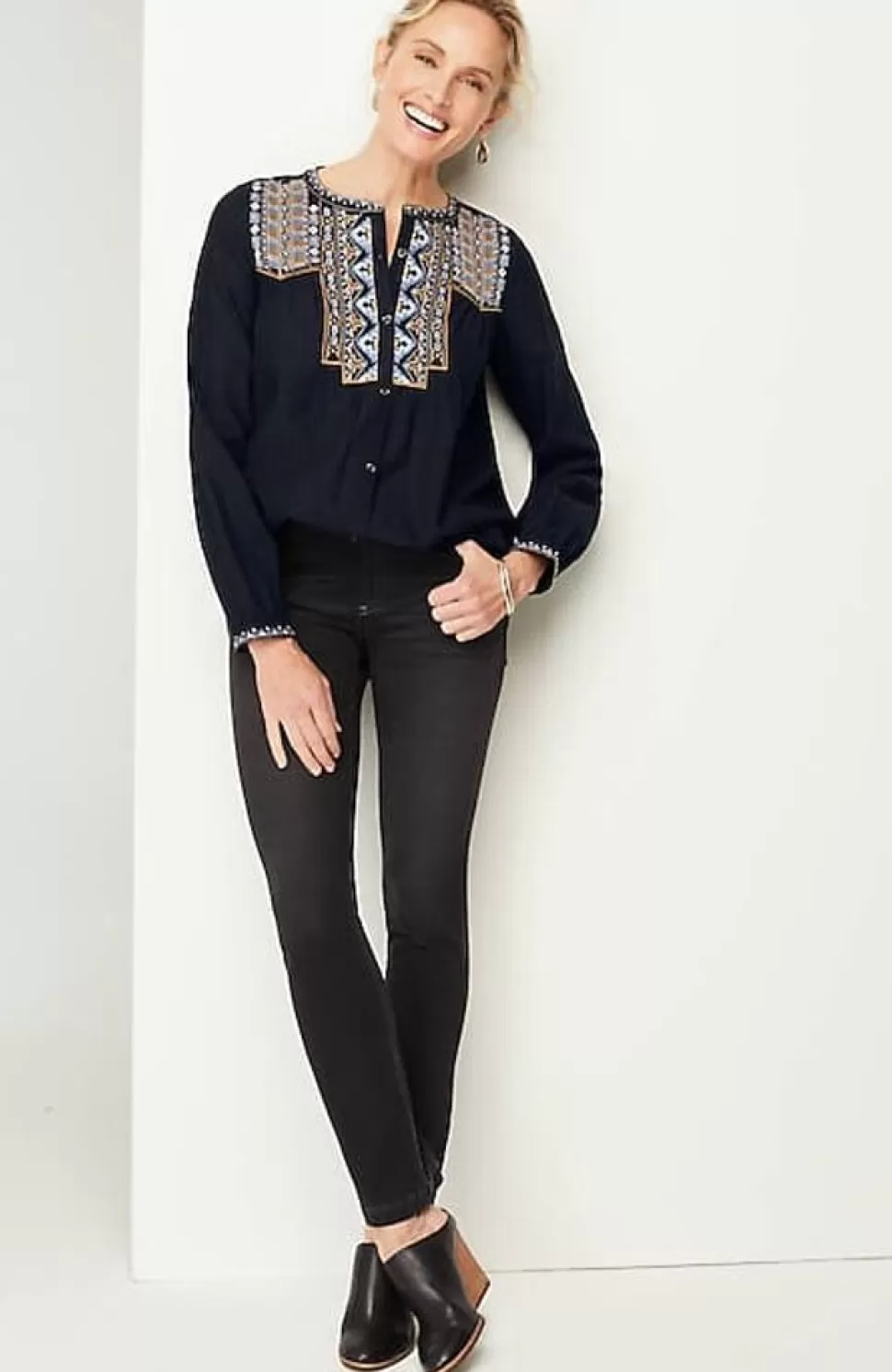Pure Jill Shadow-Stripe Embroidered Blouse | Jjill | J.Jill Store