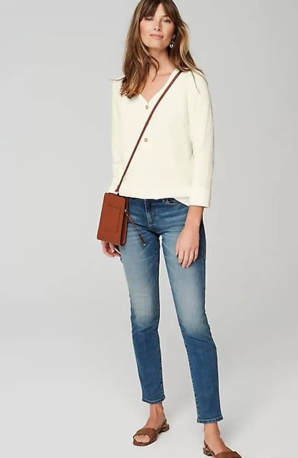 Textured-Cotton Rolled-Cuff Henley Top | Jjill | J.Jill Outlet